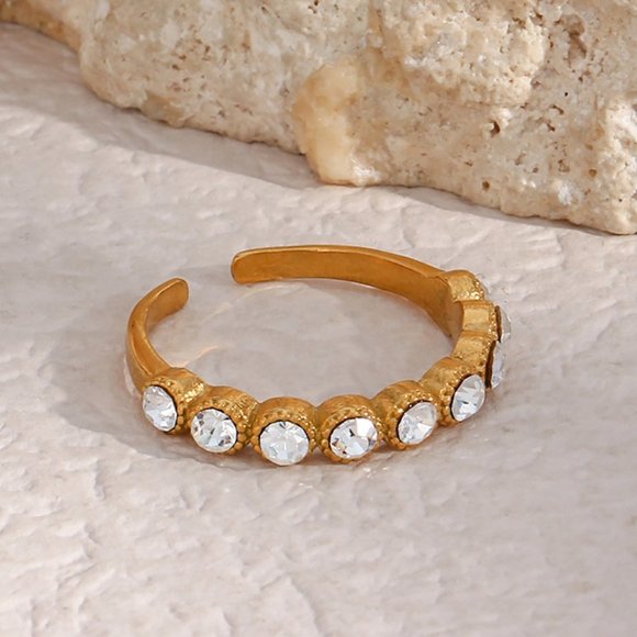 Vintage Sparkly Zircon 18K Gold Plated Adjustable Ring Stainless Steel - Picture 3 of 10